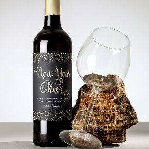 Rótulo De Garrafa De Cerveja Novo Ano Dourado Escuro Preto Cheio de Neve Glitte