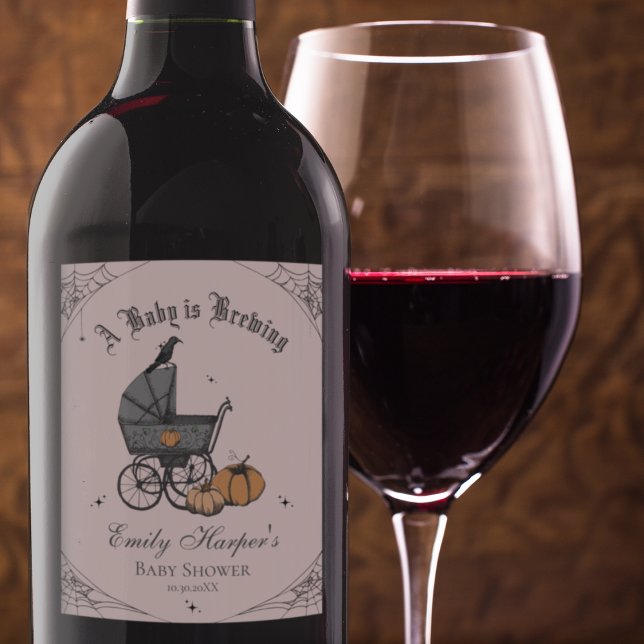 Rótulo De Garrafa De Cerveja O Bebê Rosa A está criando Chá de fraldas (Elegant Blush Pink Gothic Halloween Baby Shower A Baby is Brewing Wine Label. Vintage Baby Carriage)