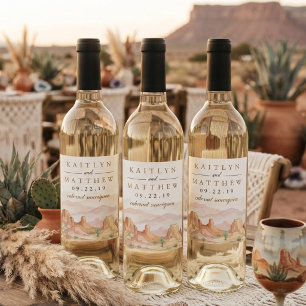 Rótulo De Garrafa De Cerveja O Conjunto de Casamento Watercolor Desert Range -