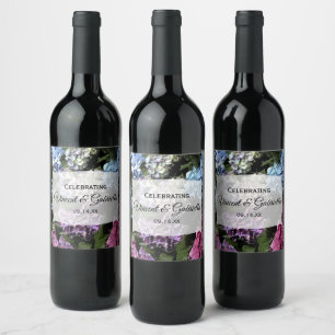 Rótulo De Garrafa De Cerveja O Hydrangea colorido floresce o casamento