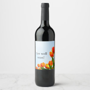 Rótulo De Garrafa De Cerveja Obtenha o poço logo com as tulipas alaranjadas e