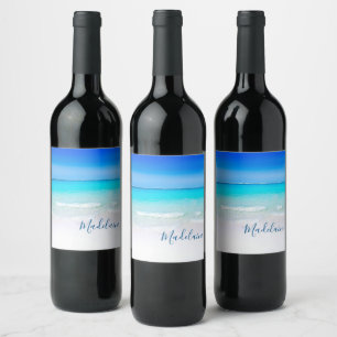 Rótulo De Garrafa De Cerveja Ocean Beach Sea Personal Name Aqua Blue Modern