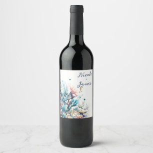 Rótulo De Garrafa De Cerveja Ocean Splash Mar Coral Aquarela Casamento na Praia