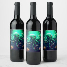 Rótulo De Garrafa De Cerveja Octopus Mítico Náutico Sob Criaturas Marítimas