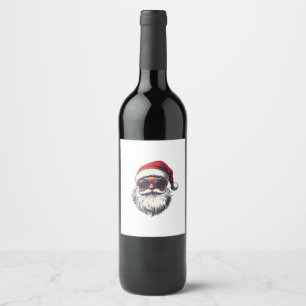 Rótulo De Garrafa De Cerveja Óculos de sol retrô com rosto do Papai Noel Natal