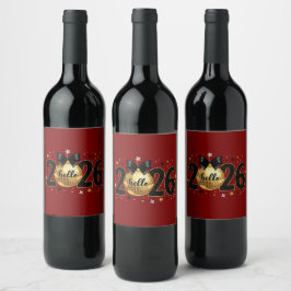 Rótulo De Garrafa De Cerveja Olá 2026 Design Faísca Brilho Vermelho