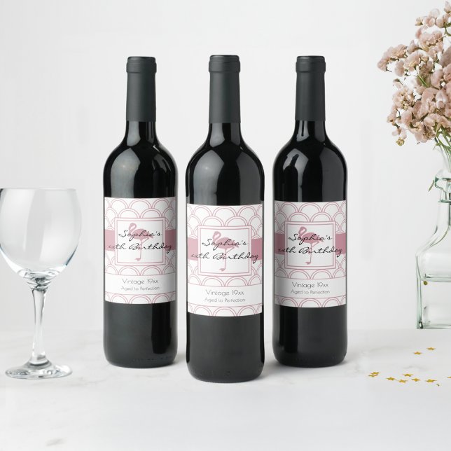 Rótulo De Garrafa De Cerveja Onda Art Déco Padrão Flamingo Rosa Aniversário (Criador carregado)