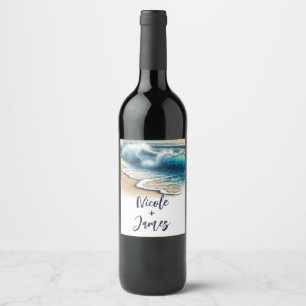 Rótulo De Garrafa De Cerveja Ondas do Oceano Batendo Praia Rústica Casamento à