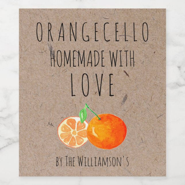 Rótulo De Garrafa De Cerveja Orangecello Caseiro com Amor em Papel Kraft (Rótulo Único)