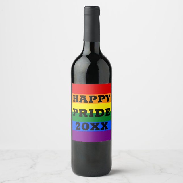 Rótulo De Garrafa De Cerveja Orgulho Feliz com Bandeira Gay LGBTQ Rainbow (Frente)