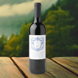 Rótulo De Garrafa De Cerveja Ornamentado Dusty Blue Crest Monograma Casamento