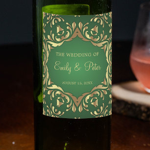 Rótulo De Garrafa De Cerveja Ornamentos Dourados Shiny Royal Faux Em Emerald Gr