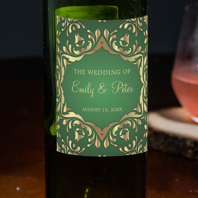 Rótulo De Garrafa De Cerveja Ornamentos Dourados Shiny Royal Faux Em Emerald Gr (Criador carregado)