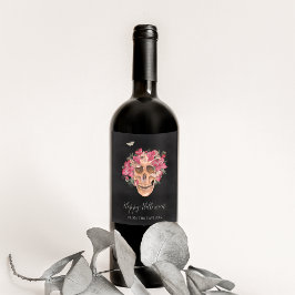 Rótulo De Garrafa De Cerveja Orquídea Cor-de-rosa Caveira Floral Personalizada 