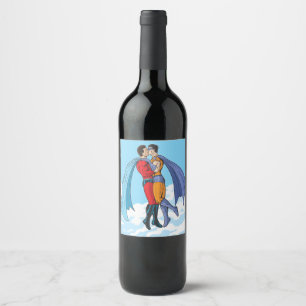 Rótulo De Garrafa De Cerveja Os dois super-heróis de Slipperyjoe beijando perso