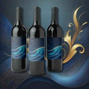 Rótulo De Garrafa De Cerveja Ouro Accentado Casamento das Ondas do Oceano Abstr