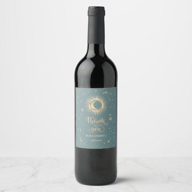 Rótulo De Garrafa De Cerveja Ouro Celestial Sol E Lua Estrelas Verde Menta (Frente)