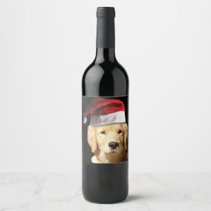 Rótulo De Garrafa De Cerveja Ouro Retriever vestindo um Chapéu do Papai Noel