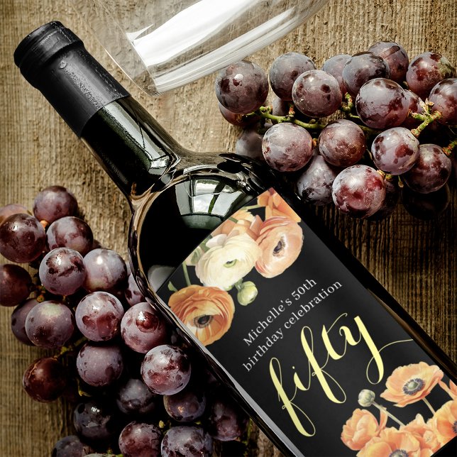 Rótulo De Garrafa De Cerveja Outono 50º Blossom Laranja Festa de aniversário (Criador carregado)