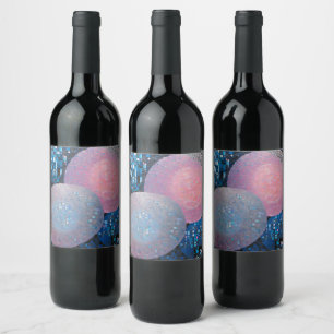 Rótulo De Garrafa De Cerveja Ovalas opulentas: tons de azul e rosa em Abstrato