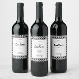 Rótulo De Garrafa De Cerveja Padrão Arabesco Simétrico Preto e Branco Ousado