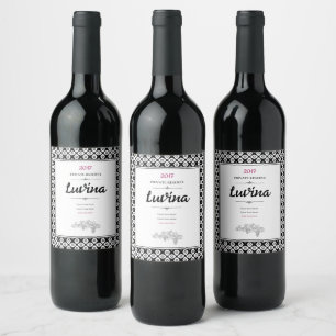 Rótulo De Garrafa De Cerveja Padrão Arabesco Simétrico Preto e Branco Ousado