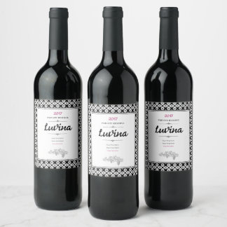 Rótulo De Garrafa De Cerveja Padrão Arabesco Simétrico Preto e Branco Ousado