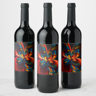 Rótulo De Garrafa De Cerveja Padrão Azul Laranja-Abstrato Floral Moderno #14