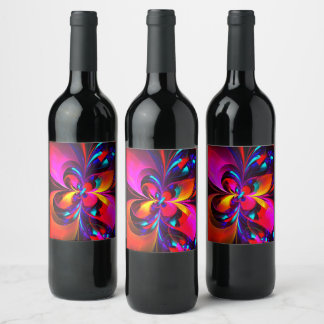 Rótulo De Garrafa De Cerveja Padrão Azul Vermelho Abstrato Floral Moderno #07