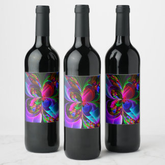 Rótulo De Garrafa De Cerveja Padrão Azul Vermelho Abstrato Floral Moderno #12