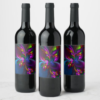 Rótulo De Garrafa De Cerveja Padrão Azul Vermelho Abstrato Floral Moderno #15