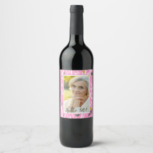 Rótulo De Garrafa De Cerveja padrão botânico cor-de-rosa com foto de 80 anive