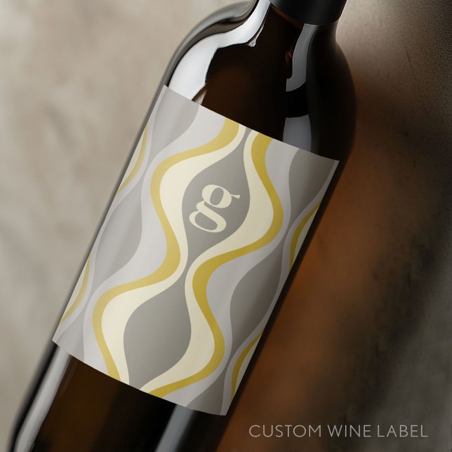 Rótulo De Garrafa De Cerveja padrão da ranhura retrô - monograma - dourado esti (Custom Wine Bottle Label - Personalize a Sticker for a fun gift or memento)