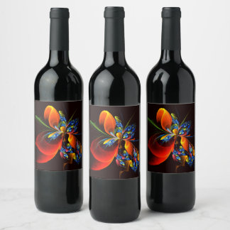 Rótulo De Garrafa De Cerveja Padrão de Abstrato de Arte Floral Azul Laranja Mod