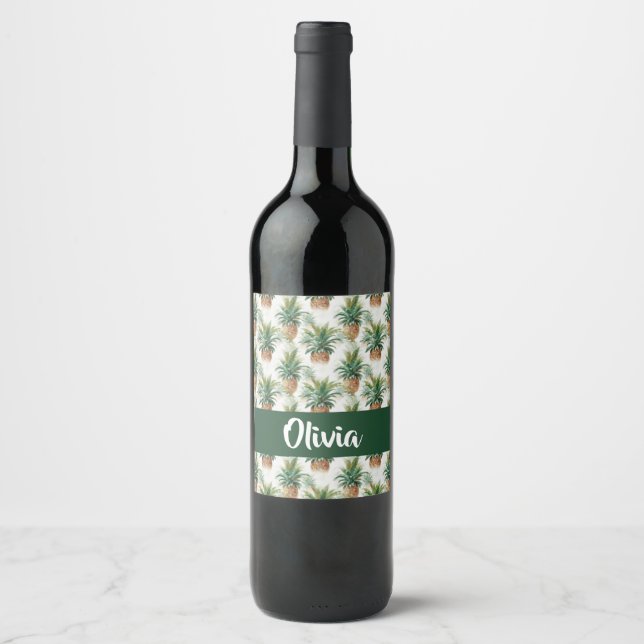 Rótulo De Garrafa De Cerveja Padrão de ananases em branco (Frente)