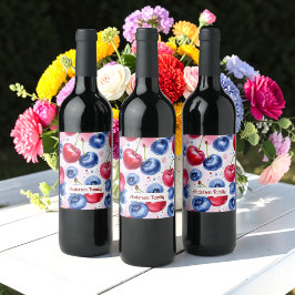Rótulo De Garrafa De Cerveja Padrão de Aquarela de Berry de Fruta Vermelha Azul