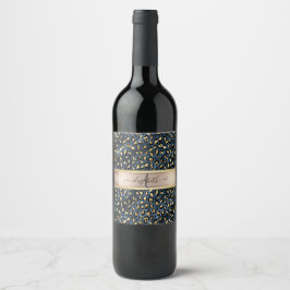 Rótulo De Garrafa De Cerveja Padrão de Leopardo Azul Dourado Monograma