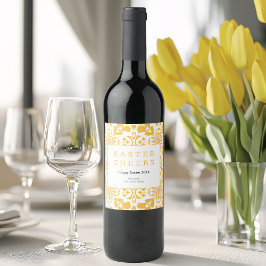 Rótulo De Garrafa De Cerveja Padrão Floral Amarelo felz pascoa Moderno Elegante