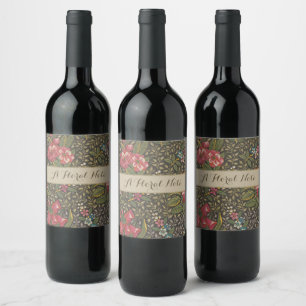 Rótulo De Garrafa De Cerveja Padrão Floral Antigo Toile de Jouy Francês