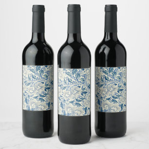 Rótulo De Garrafa De Cerveja Padrão Floral Azul Design Asiático Antiquado