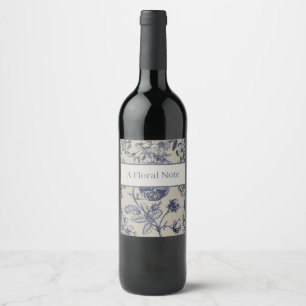 Rótulo De Garrafa De Cerveja Padrão Floral Botânico Toile Azul Vintage Antigo