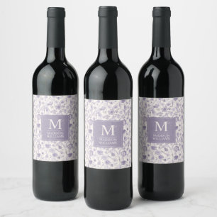 Rótulo De Garrafa De Cerveja Padrão Floral de Flores de Aguarela Roxo Lavanda