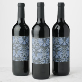 Rótulo De Garrafa De Cerveja Padrão Floral em Aquarela Azul Elegante