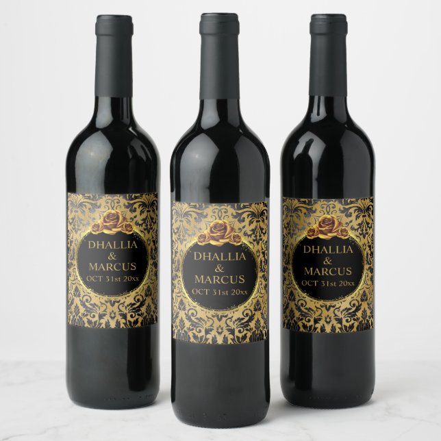 Rótulo De Garrafa De Cerveja Padrão Gótico Preto e Dourado (Garrafas)