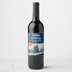 Rótulo De Garrafa De Cerveja Paisagem de Inverno Floresta Lua Azul Marinho Dese
