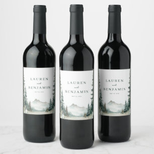 Rótulo De Garrafa De Cerveja Paisagem Montanhosa Serena em Aquarela Verde