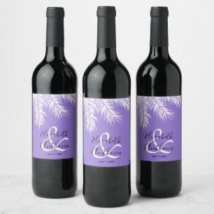 Rótulo De Garrafa De Cerveja Palmas brancas no casamento roxo