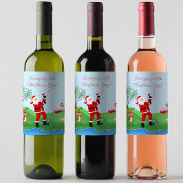 Rótulo De Garrafa De Cerveja Papai Noel Jogando Fora da Água Com Festa de Marti
