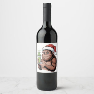 Rótulo De Garrafa De Cerveja Papai Noel Pé Grande Engraçado Sasquatch Segurando
