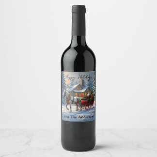 Rótulo De Garrafa De Cerveja Papais noeis de Sleigh de um cavalo natalino